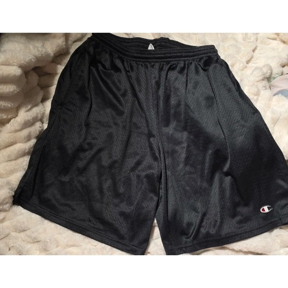 Champion Authentic Mens Mesh Athletic Shorts Black Size Large Embroidered Logo